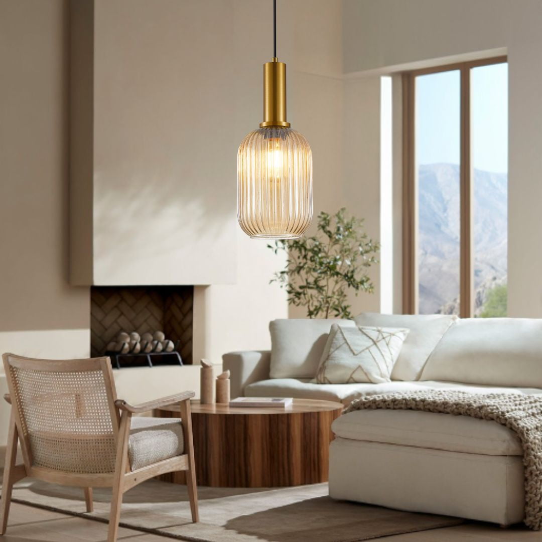 Electricastore - Lámpara Colgante Ambar Vidrio 15cm Minimalista