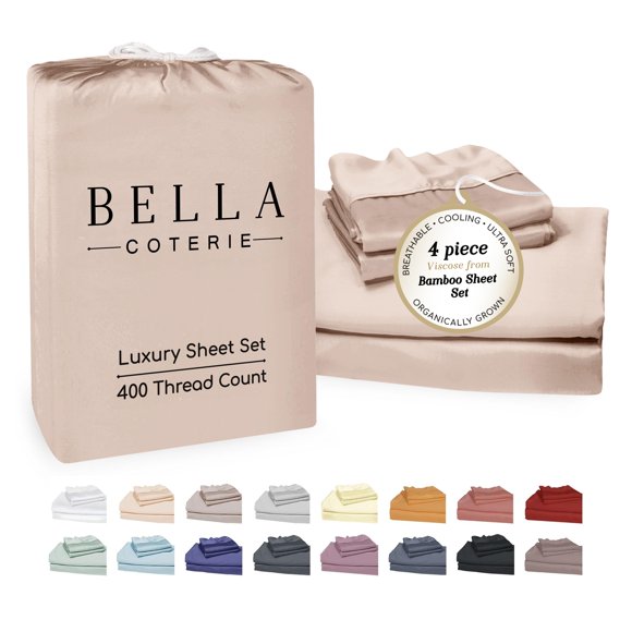 Juego de sábanas BC BELLA COTERIE tamaño queen 400 hilos de viscosa de bambú