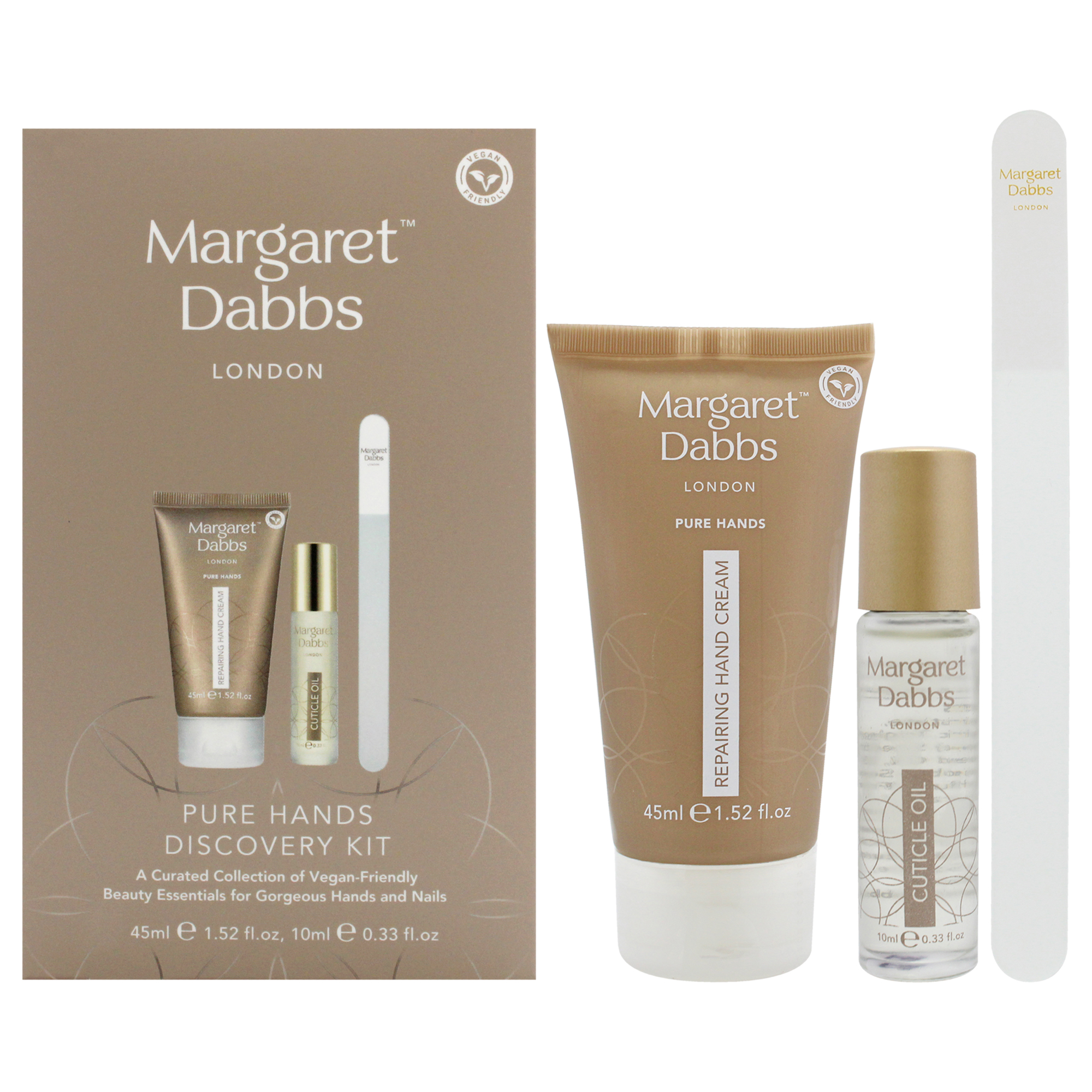 Margaret Dabbs - Kit De Descubrimiento De Manos Puras De Para - Crema De Manos Reparadora Pura, Aceite De Cutícula Puro, Lima De Cristal Para Uñas - Pequeña