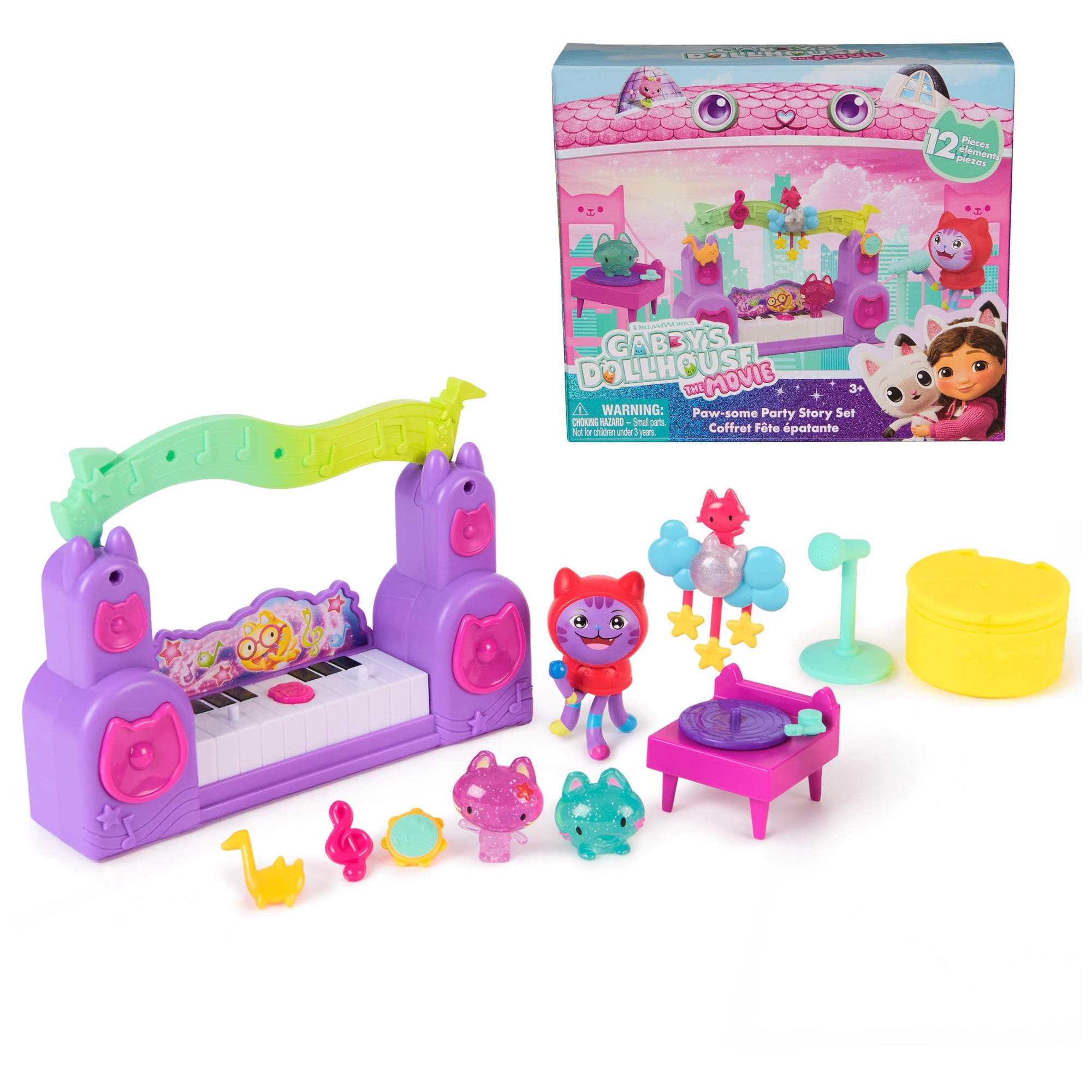 Dreamworks Gabby's Dollhouse - Dreamworks La Casa De Muñecas De Gabby La Película, Set De Historia Fiesta Paw-some Con Dj Catnip, 2 Figuras De Gato Borrador Y Accesorios, Juguetes Para Niñas Y Niños De 3 Años En Adelante