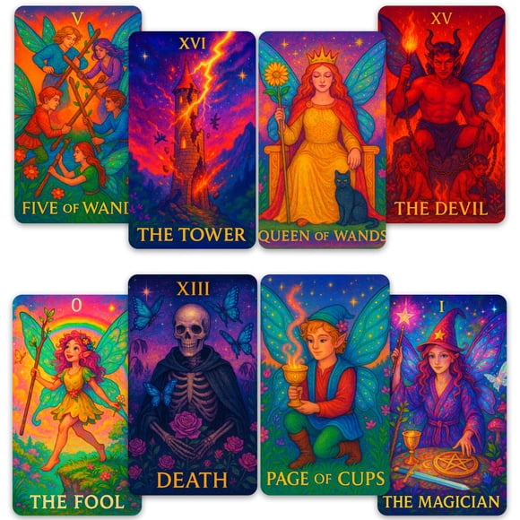 Baraja de Tarot CRAFTERIAN Hadas Arcoíris 78 Cartas Brillantes