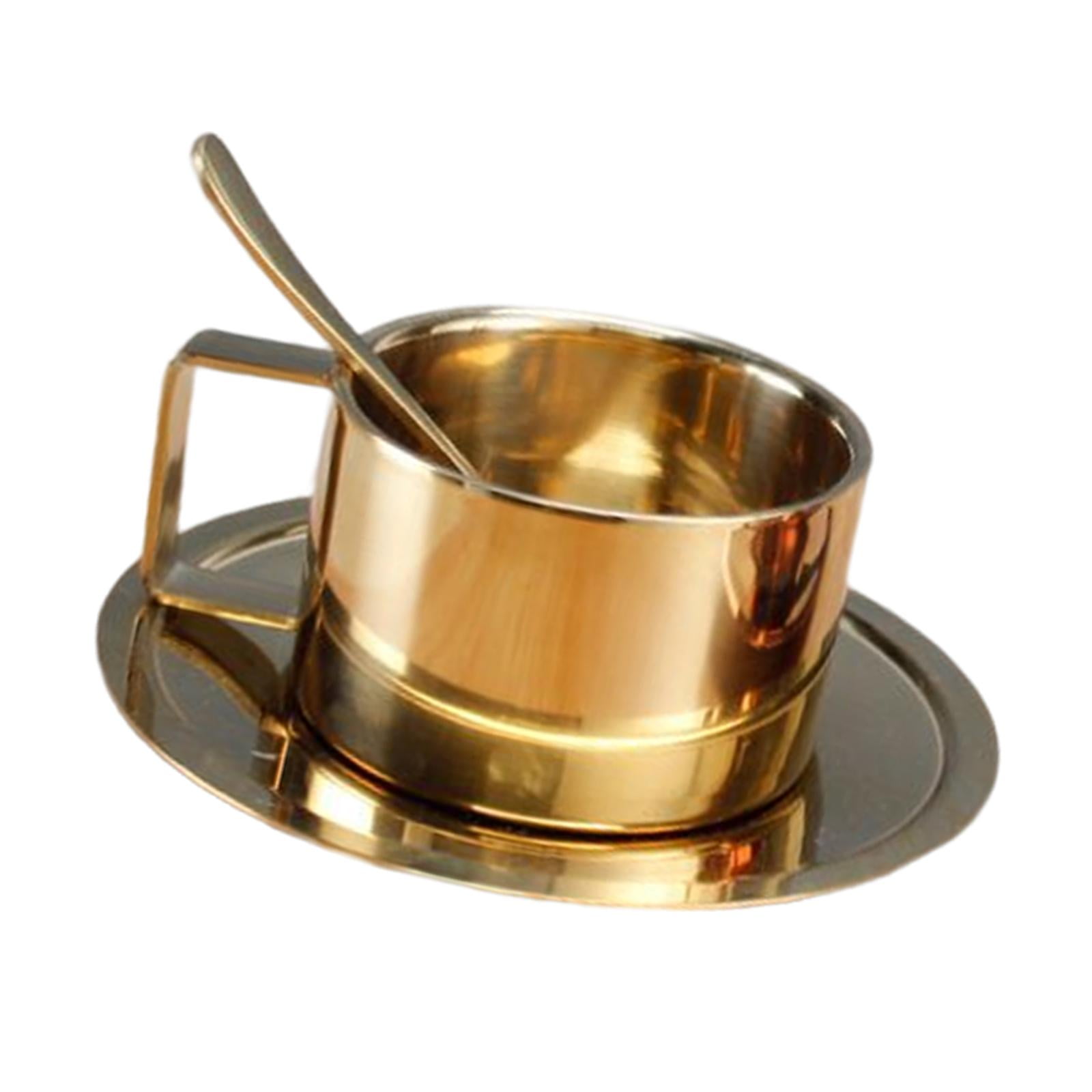 Bothyi - Tazas De Café Isotérmicas Irrompibles Con Plato Y Cuchara De Acero Inoxidable 200ml Dorado