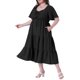 thumbnail image 4 of Vestido de verano para mujer de talla grande Agnes Orinda con cuello de corazón, manga corta con volantes, vestido midi en línea A con capas 3X negro, 4 of 6
