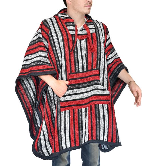 Poncho Artisans Bazaar Mexicano Baja Hoodie Serape Calentito