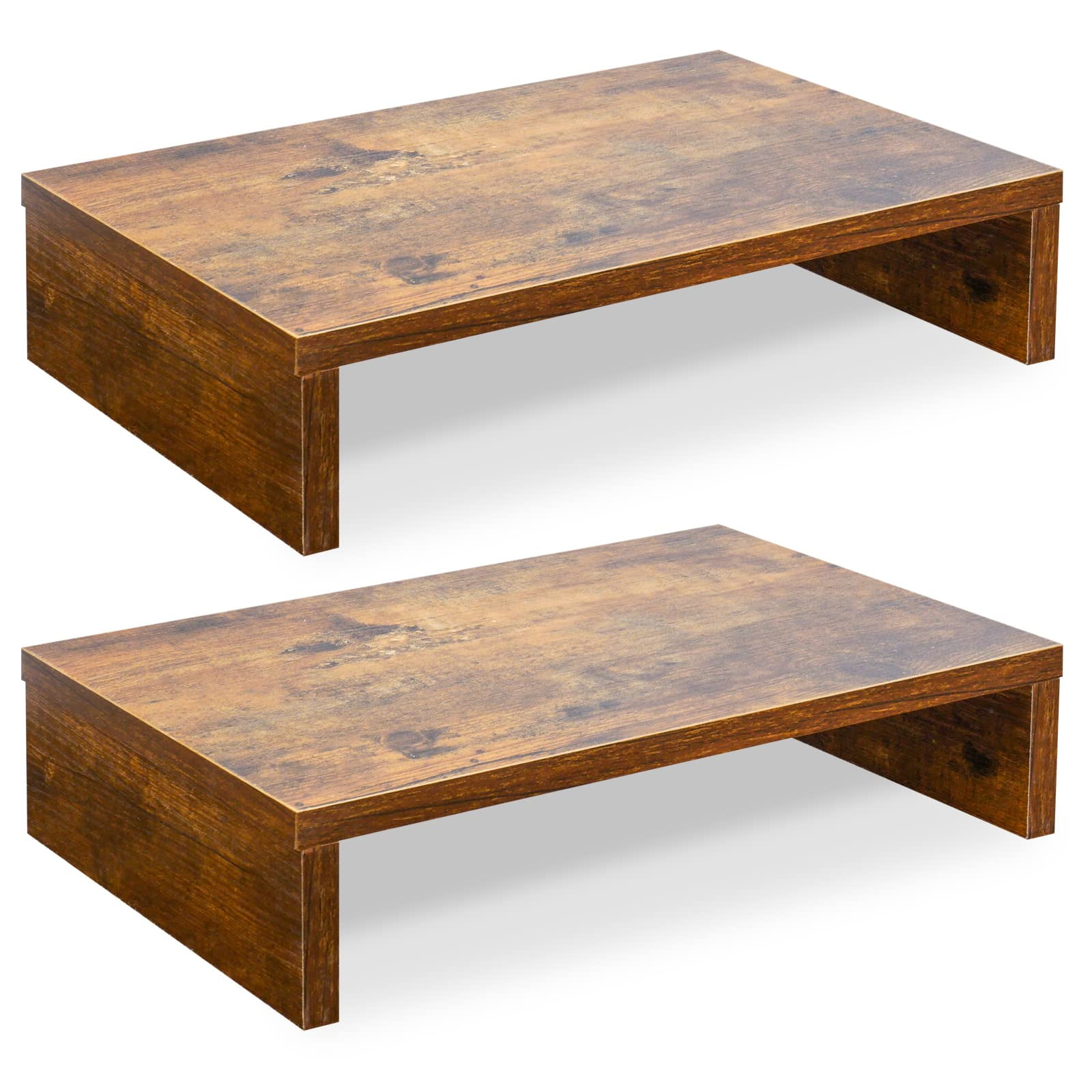 Teamix - Monitor Riser De Madera Marrón Rústica Paquete De 2 Unidades Para 2 Monitores