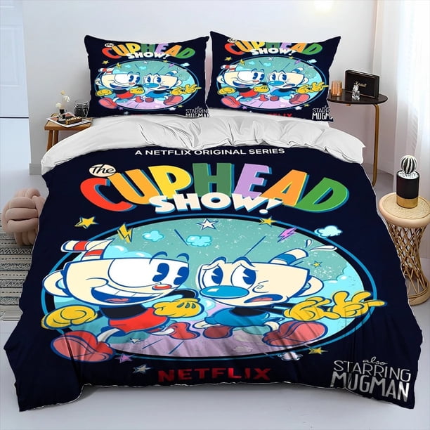 x1412 Bed SheetsGame Cartoon Cuphead Bedding Set Comforter Set ed Duvet Cover Pillowcase, Suitable for Children Adult Bedroom Full Size 3-Piece Bedding Set (1 Duvet Cover + 2 Pillow Shams) nj1412