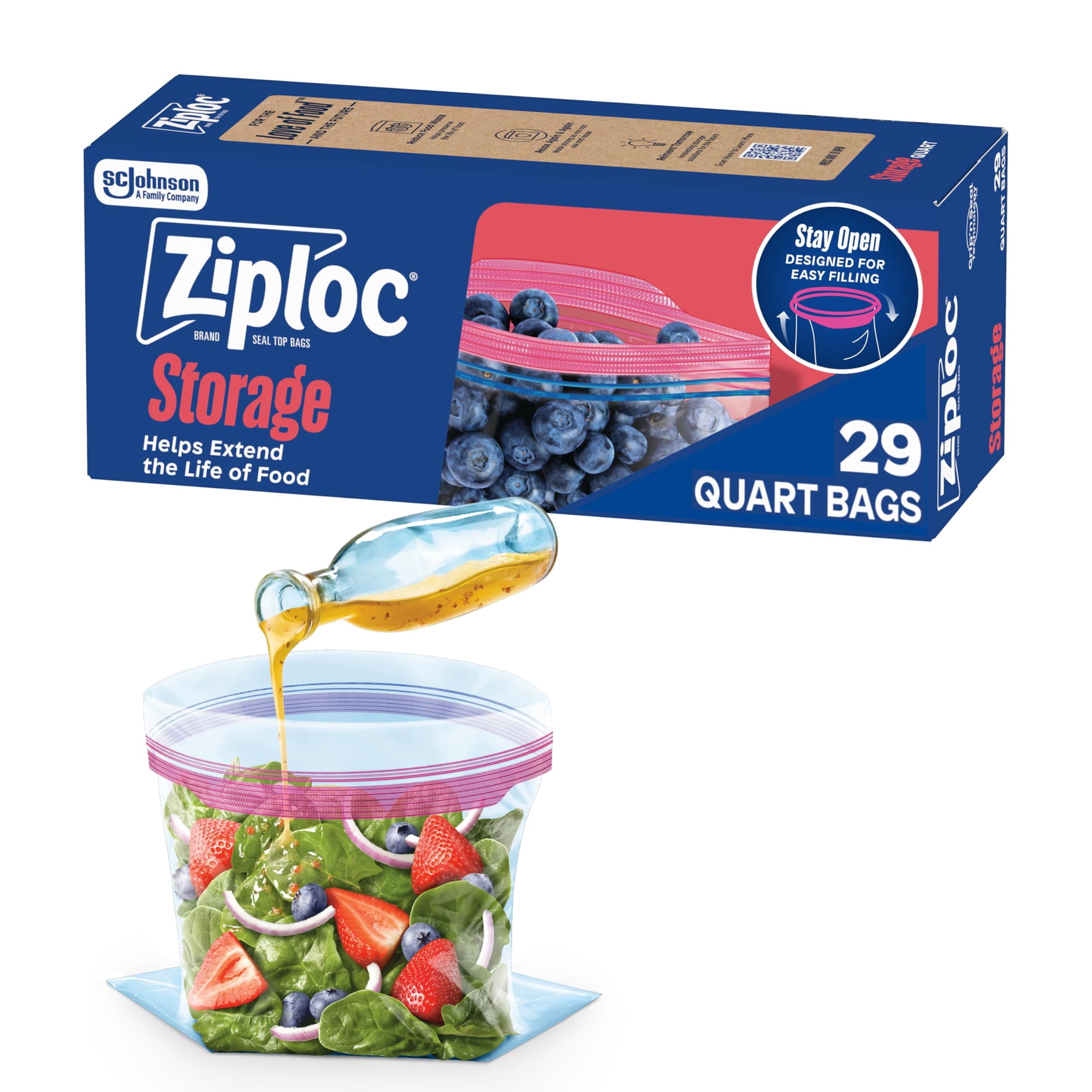 Ziploc - Bolsas De Almacenamiento De Alimentos Con Cierre Hermético De Un Cuarto De Galón En La Parte Inferio
