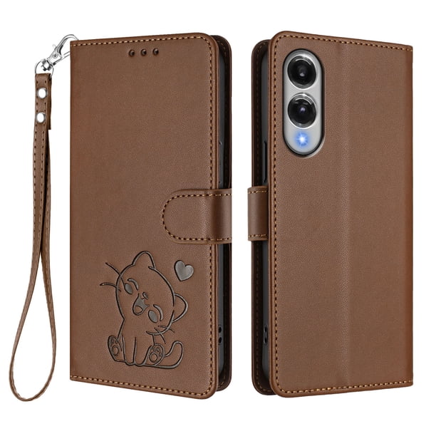 Funda de Gato tipo Libro para Samsung Galaxy S25 Edge, Marrón