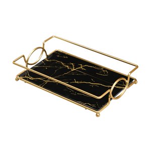 Magideal - Bandeja De Tocador , Con De Metal, Portavelas De Perfume, Organizador De Atención De , De Joyería, Bandeja De Servicio Con , S Negro