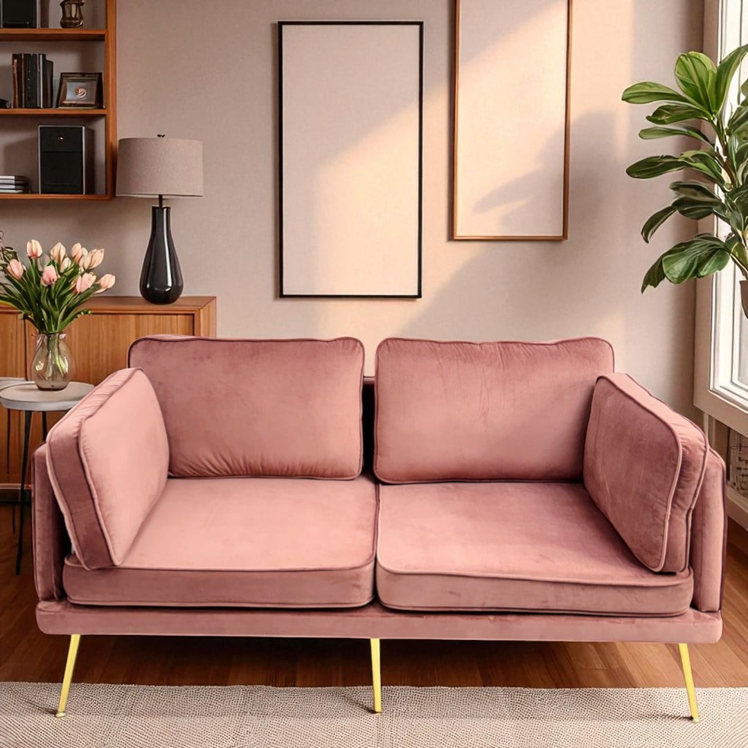 Arca Muebles - Sofa 2 Cuerpos Color Rosa Tela Felpa