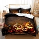 thumbnail image 1 of Juego de tres piezas de textiles para el hogar de la serie Calabaza de Halloween con impresión digital, funda nórdica y funda de almohada de plumón bruñido., 1 of 3