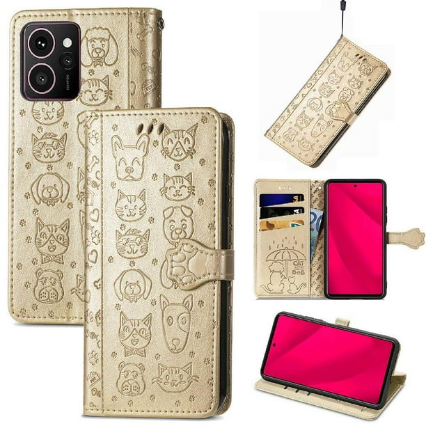 Funda Cartera FOXDOCK para HMD Skyline , Flip PU con Relieve de Gatos y Perros, Tarjetero y Soporte