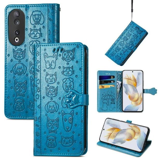 Funda Cartera FOXDOCK para Honor 90 5G , Flip PU con Relieve de Gatos y Perros, Tarjetero y Soporte