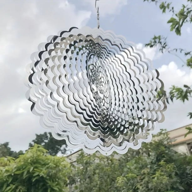 1pc 3D VR Hanging Wind Spinner Outdoor Decoration For Garden Wind Chime Metal Yard, Stainless Steel Tree Of Life 3D Spinner With 360° Rotating Hook