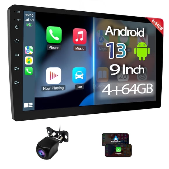 Estéreo de coche Haudio 9" Doble Din con CarPlay y Android Auto inalámbricos