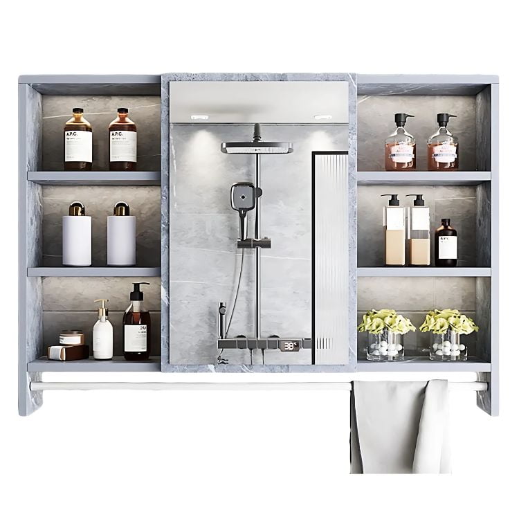 Pitaya - Mueble De Baño Organizador De 6 Repisas Con Espejo 90 X 12 X 70 Cm Mármol Sintético Gris