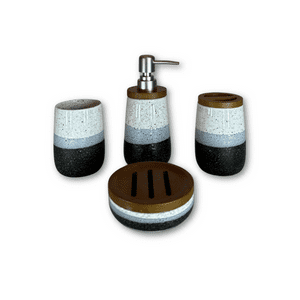 Estilodomus - Set De Baño De 4 Piezas Cerámica Bano Blanco Con Gris