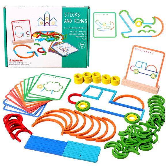 Set de rompecabezas de letras con palitos y aros de construcción Pajojoqa