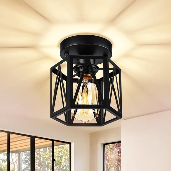 Luz de Techo Semi Empotrada Vohyzufa Estilo Rústico Negro Mate con Jaula