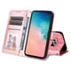 thumbnail image 3 of Funda tipo cartera FOXDOCK para Samsung Galaxy S10E , diseño girasol en relieve, cuero PU, cierre magnético, soporte y tarjetero, 3 of 5