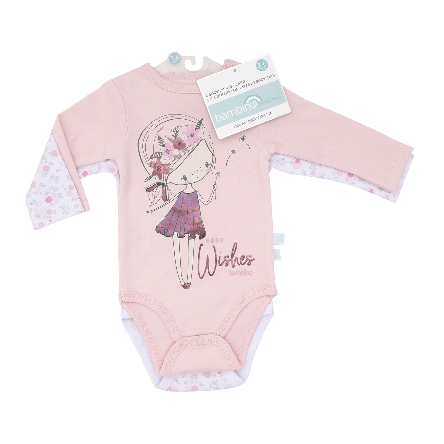 Bambino - Set 2 Bodys Manga Larga Rosado Hada Niña 18 - 24 Meses