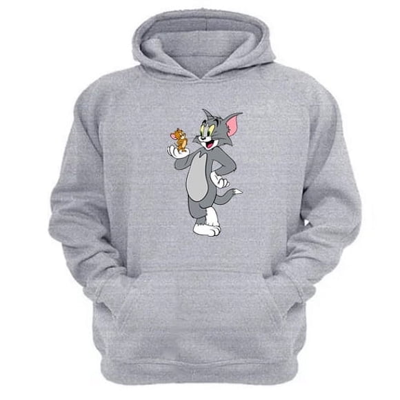 Polerón Canguro Tom Y Jerry Gris Claro Talla Xs Unisex