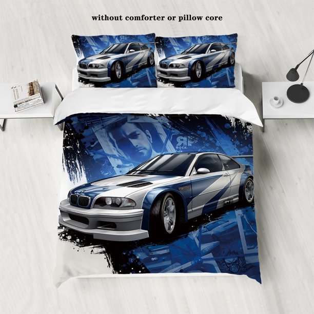 3pcs sports car racing print bedding set 1 quilt cover 2 pillowcases unfilled, skin-friendly, breathable, anti-pilling