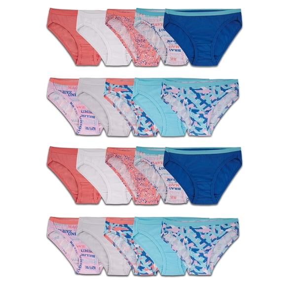 Ropa interior bikini de algodón Fruit of the Loom para niñas, paquete de 20, 8 años
