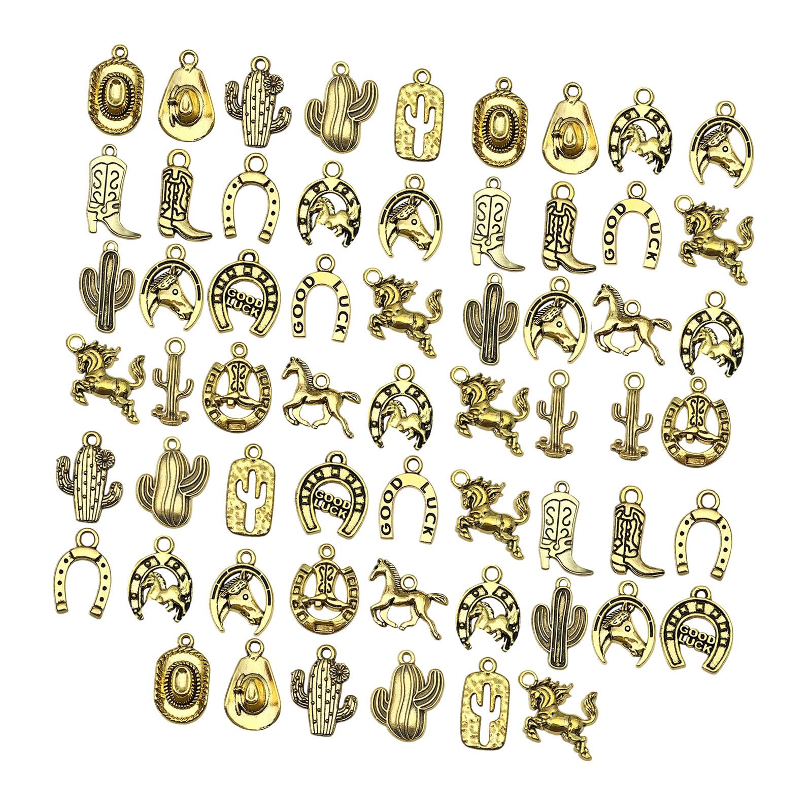 Magideal - 60 Piezas Dijes De Vaquero Surtido De Amuletos Colgantes Para Joyería Decoraciones Metálicas De Aleación De Zinc Con Estilo Clásico Adecuado Para Cre Oro