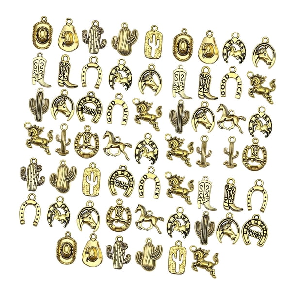 60 Piezas Dijes de Vaquero Surtido de Amuletos Colgantes para Joyería Decoraciones Metálicas de Aleación de Zinc con Estilo Clásico Adecuado para Cre Oro