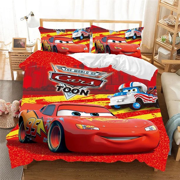 Disney Red Lightning McQueen Car Bedding Set For Kids Bedroom Decor King Duvet Cover Set