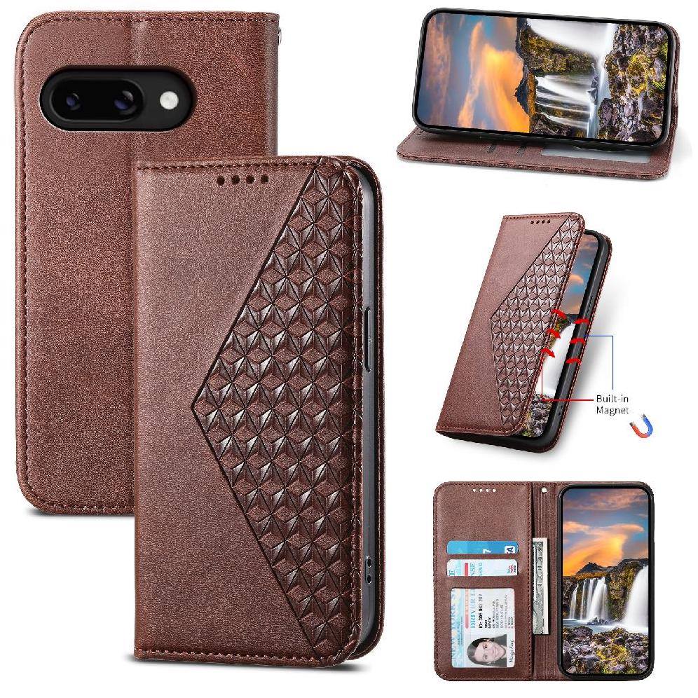 Funda Flip Foxdock Para Google Pixel 9A , Estilo Billetera Con Diseño Rombo, Correa De Mano Y Soporte, Uso Diario