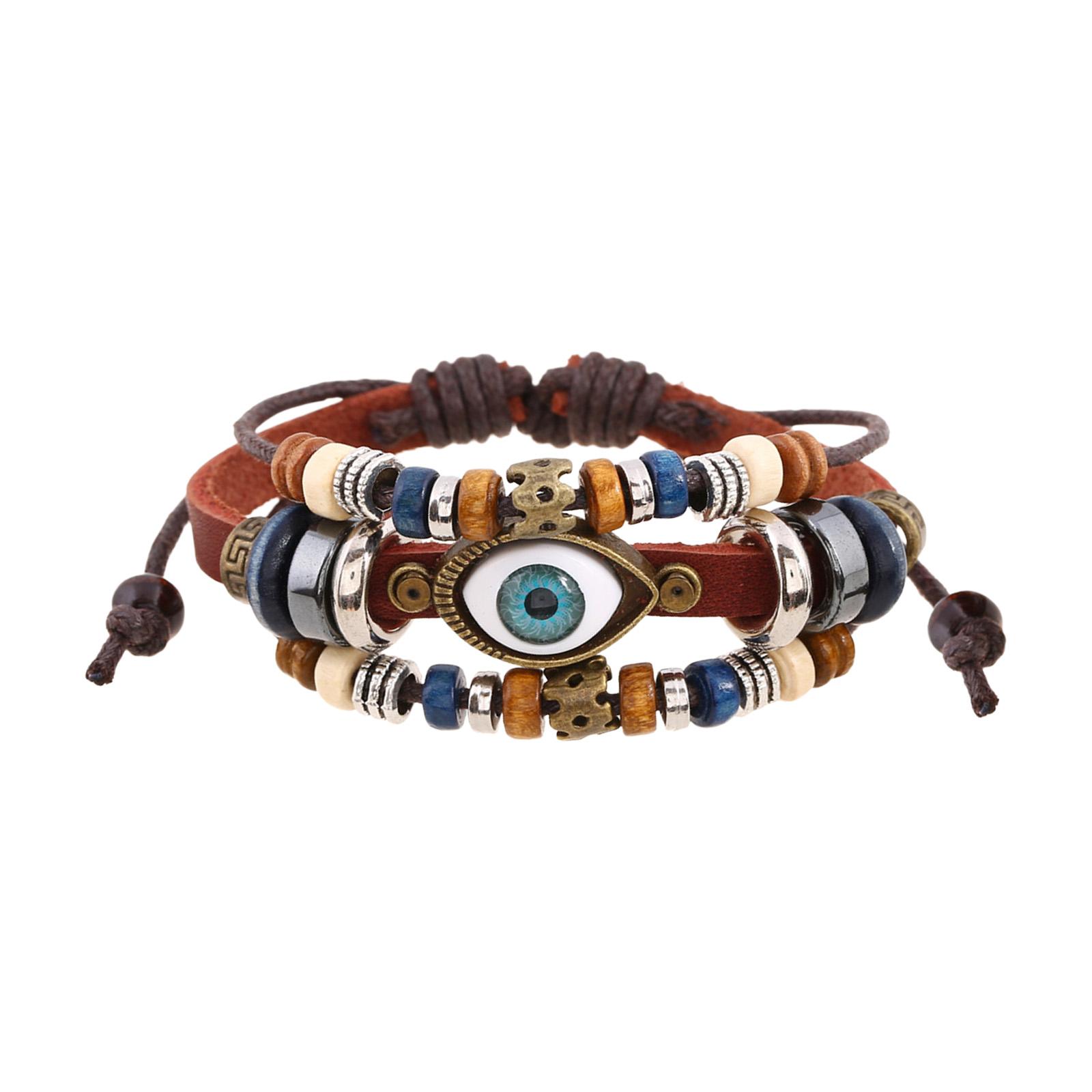 Magideal - Pulsera De Cuero De Pu De Múltiples Capas Pulsera Tallada Hueca Brazalete De Muñequera, Encanto De Regalos, Pulsera De Envoltura De Tejida Marrón