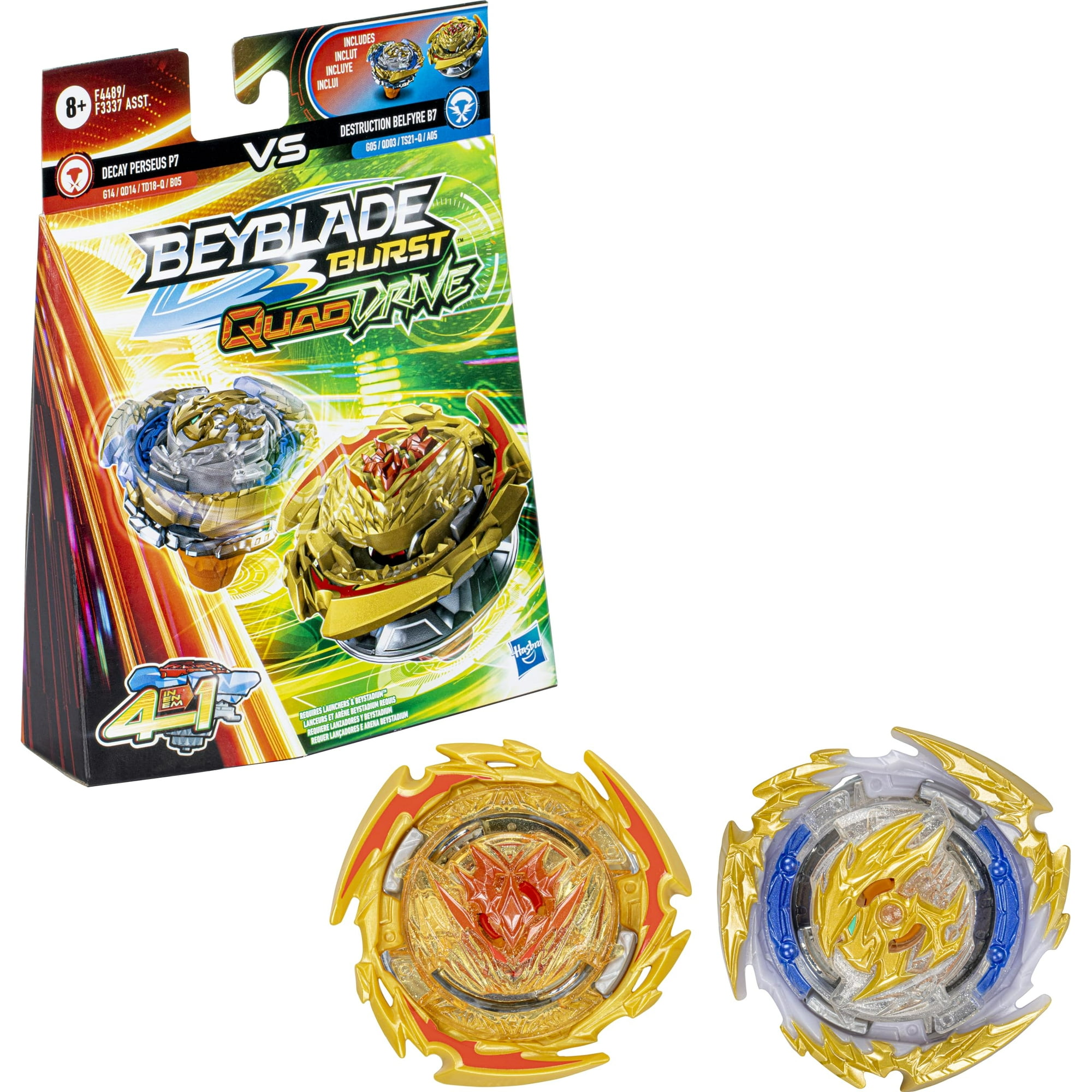 Hasbro Gaming - Peonza: Beyblade Burst, Quaddrive, Destruction Belfyre B7 Y Decay Perseus P7