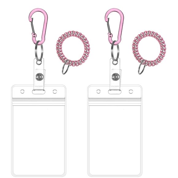 Porta Credencial Luckyczc Rosa con Mosquetón y Banda de Muñeca en Espiral