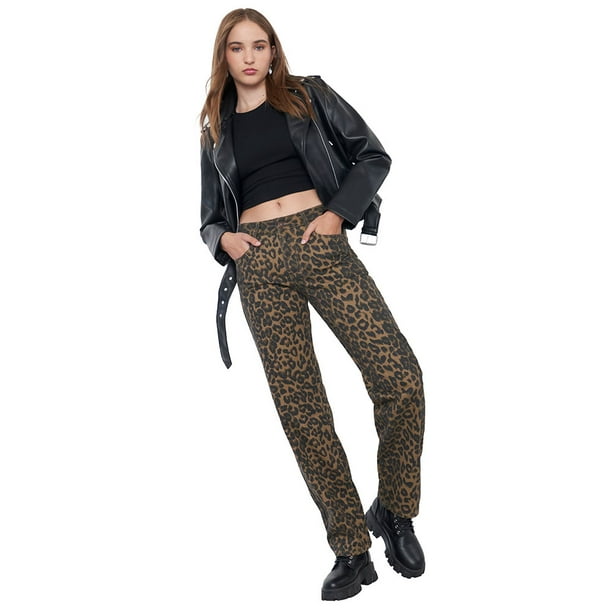 Pantalón Mujer Straight Fit Animal Print Café Corona