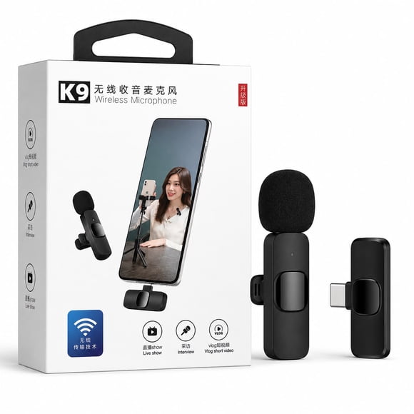 Microfono Inalambrico K9 USB-C para Celular Android con Cancelacion de Ruido Compatible con IPHONE 14 y +