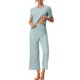 thumbnail image 2 of INSPIRE CHIC Conjunto de Pijama de Mujer Acanalado de Manga Corta Modal con Puños Volantes y Pantalones de Descanso Suaves L Azul, 2 of 6