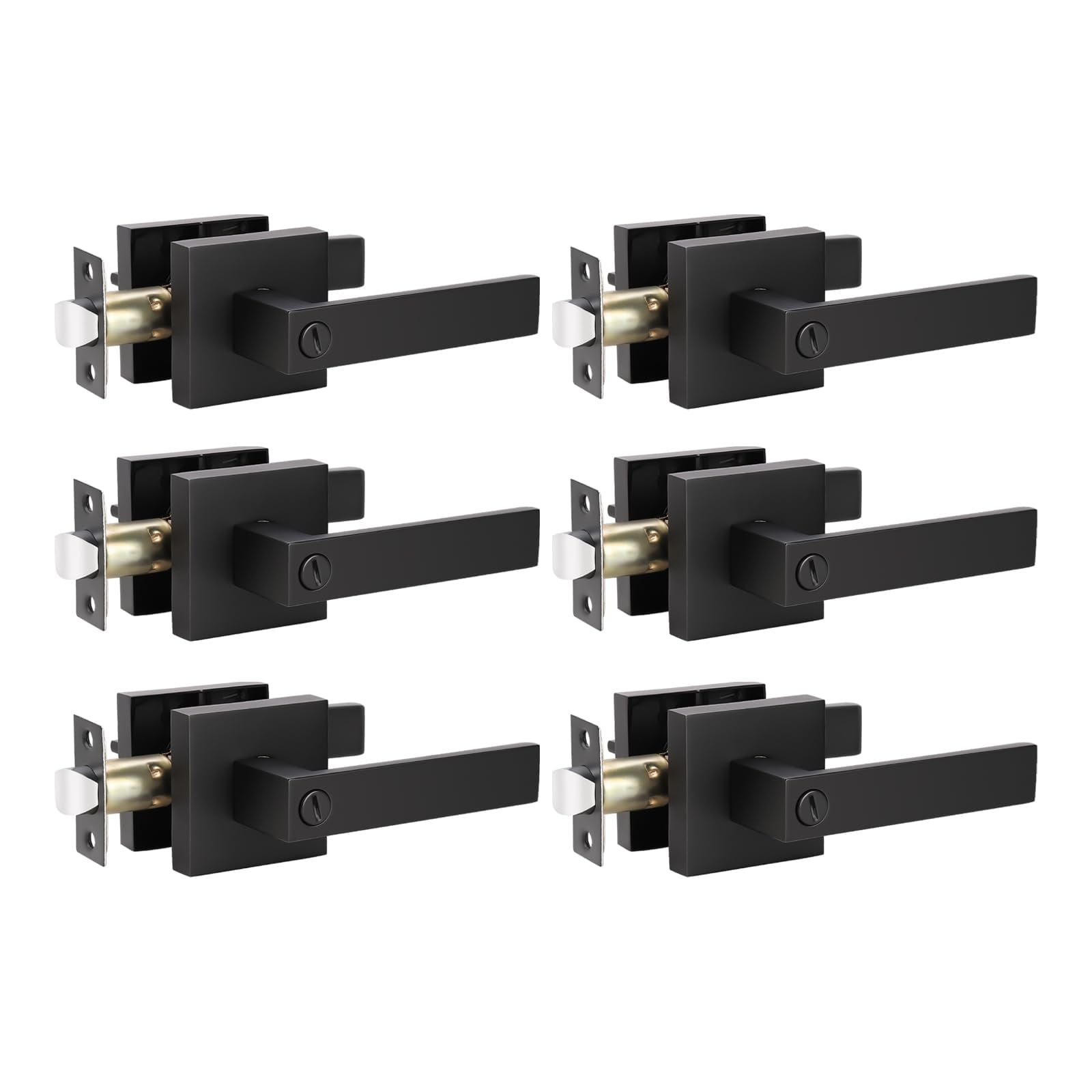 Manillas De Puerta Knobwell Privacy Lever Para Cama Y Baño, 6 Unidades, Color Negro