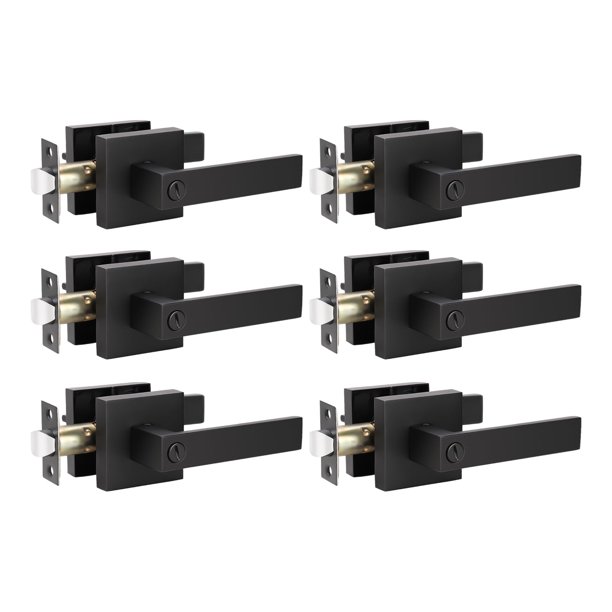 Manillas de puerta KNOBWELL Privacy Lever para cama y baño, 6 unidades, color negro