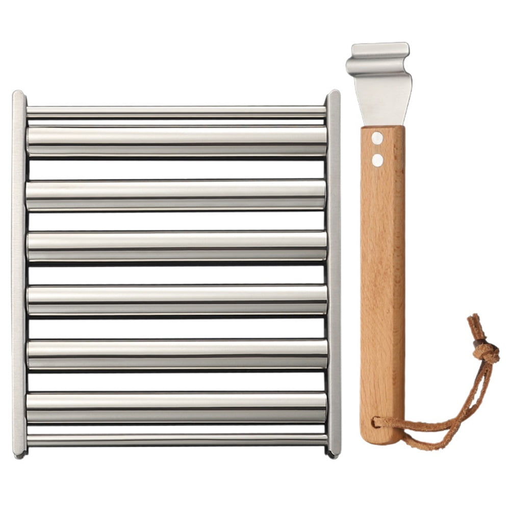 Xusx111 - Rodillo De Perro Caliente Para Parrilla, Parrilla De Rodillos De Perro Caliente, Rodillo De Rodillo De Salchicha De Acero Inoxidable Con Mango De Madera Extra Largo, Rodillo De Parrilla De P