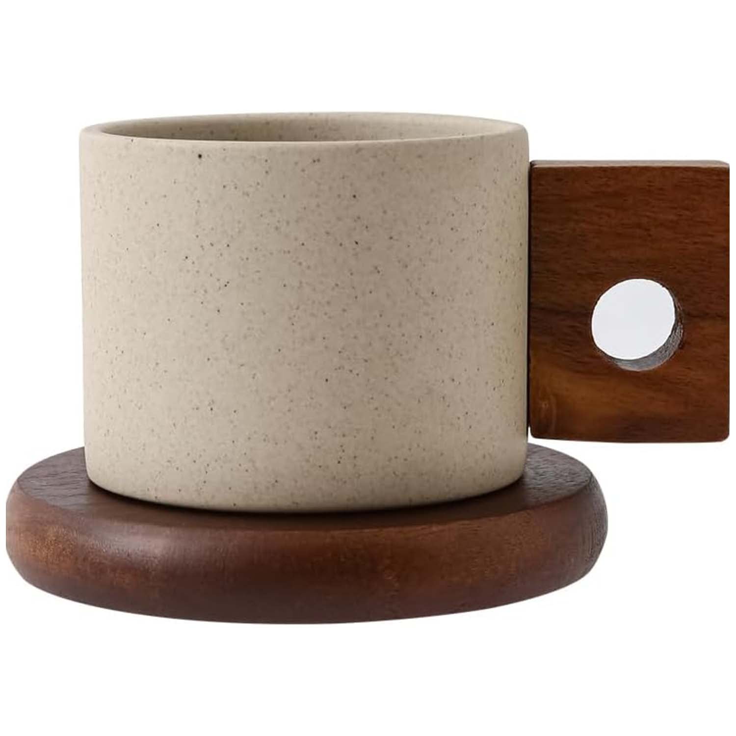 Wyj Hogar - Taza De Cerámica Vintage Con Asa De Madera Natural 300ml