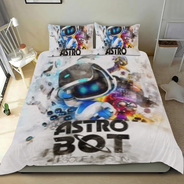 Astro Bot Conjunto de sábanas temático, trío de piezas, cómodo y amigable con la piel, diseño único, regalo de decoración para el hogar para familiares, amigos y fans,135X200cm