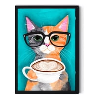Genérico - Cuadro Decotarivo Gato Tomando Cappuccino Medidas 30X40 Cm