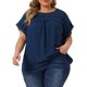 thumbnail image 1 of Agnes Orinda Blusas de Tallas Grandes para Mujer Chiffon Swiss Dots Mangas Cortas Encaje Crochet Blusa Plisada L Azul Oscuro, 1 of 8