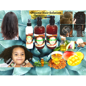 Organic Hair Solution - Juego De Crecimiento Del Cabello Para Niños, Desenrollado, Champú, Acondicionador, Cuero Cabelludo Y Fortalecimiento Del Cabello, Sin Sulfato O Parabenos, Para Todos Los Tipos De Cabello (Set3 )
