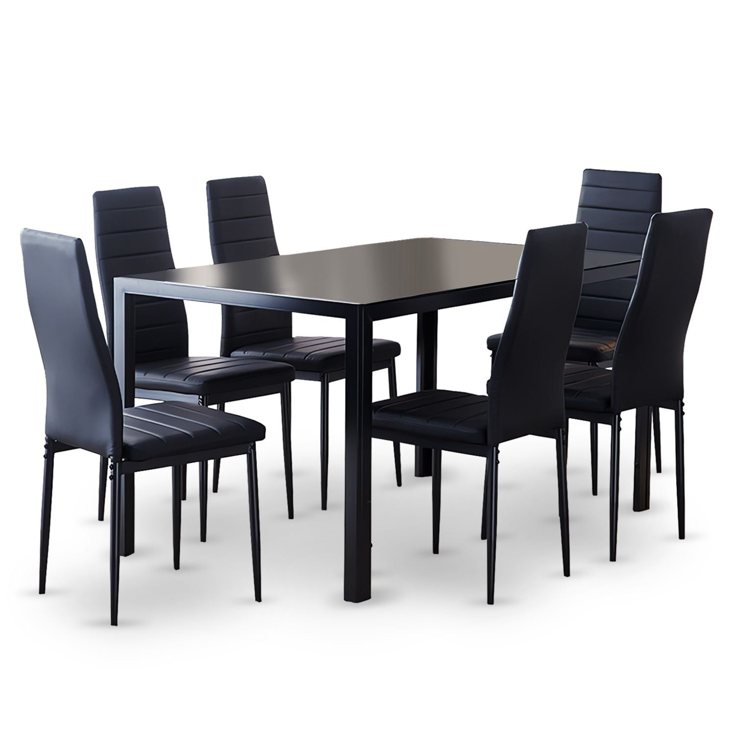 Nevi Express - Comedor Mesa Vidrio 75x80x150 6 Sillas Pu Negro