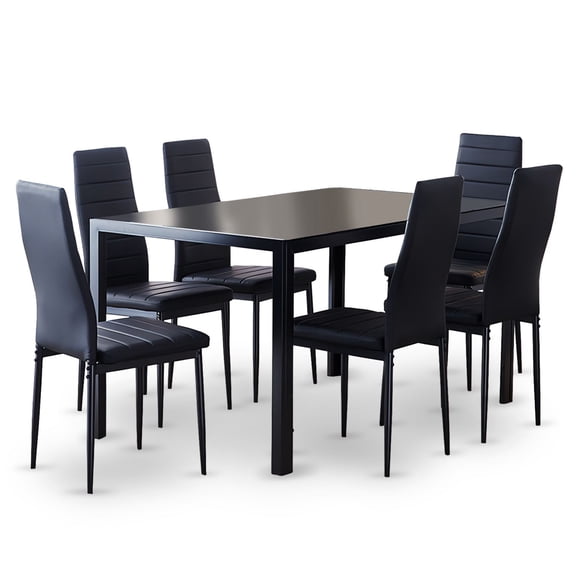Comedor Mesa Vidrio 75x80x150 6 Sillas PU Negro