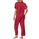 thumbnail image 3 of INSPIRE CHIC Conjunto de Pijama de Satén para Mujer Regreso a Clases Camisa de Dormir de Manga Corta Suave con Botones y Pantalones Largos con Bolsillo en el Pecho S Rojo, 3 of 6