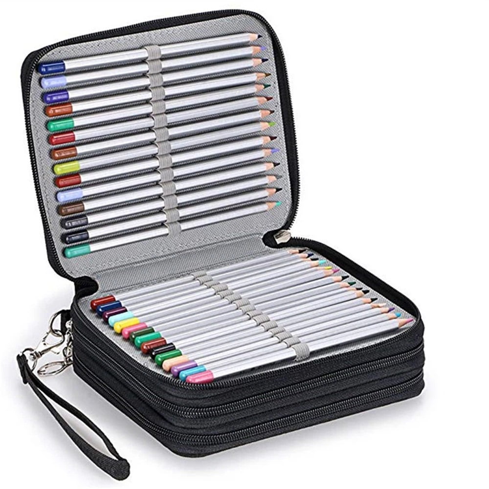 Xusx111 - Estuche De Lápiz De Lujo Para Lápices De Colores - 78 Portalápiz De Ranura Con Correa De Manija Caja De Lápiz De Colores Práctica Grande (negro, Excluyendo Lápices)